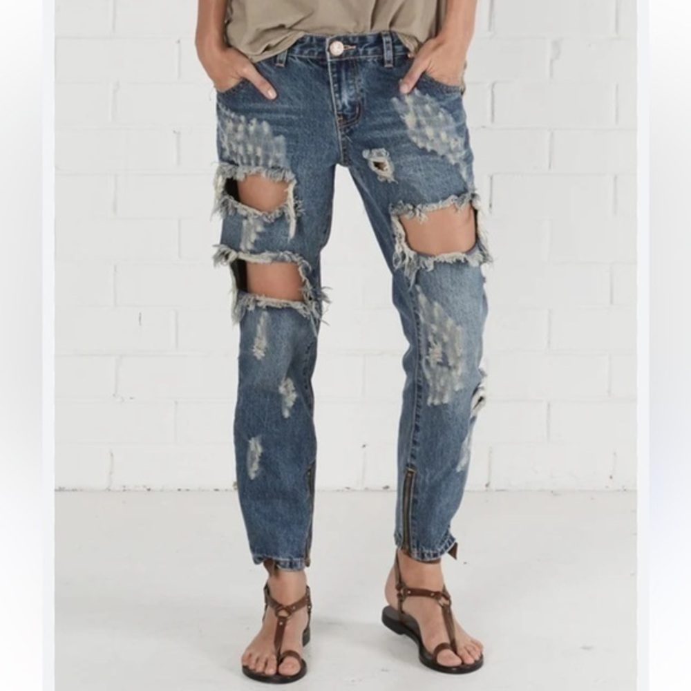 New One Teaspoon Midnight Freebird Lowrise Trashbag Blue Cotton Jeans